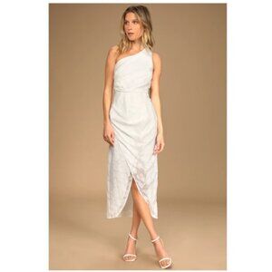 Lulus Dreamy Desires White Floral Burnout One-Shoulder Midi Dress - Large